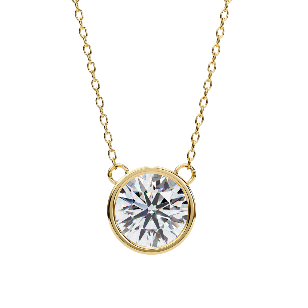 Yellow Gold Round Brilliant Diamond Bezel Solitaire Pendant