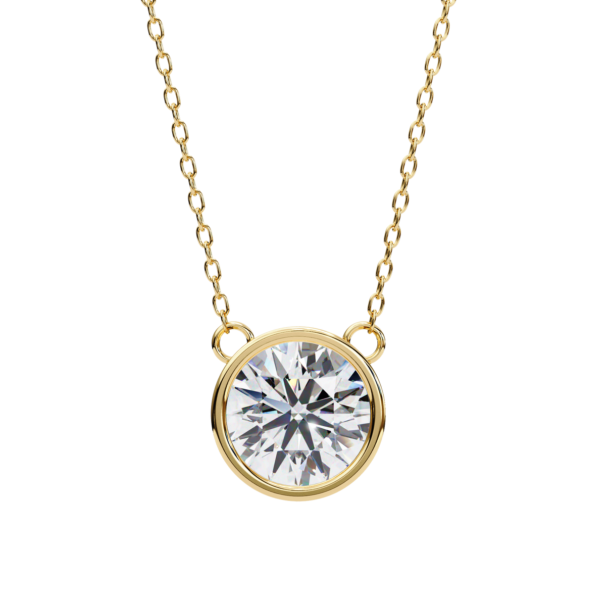 Yellow Gold Round Brilliant Diamond Bezel Solitaire Pendant