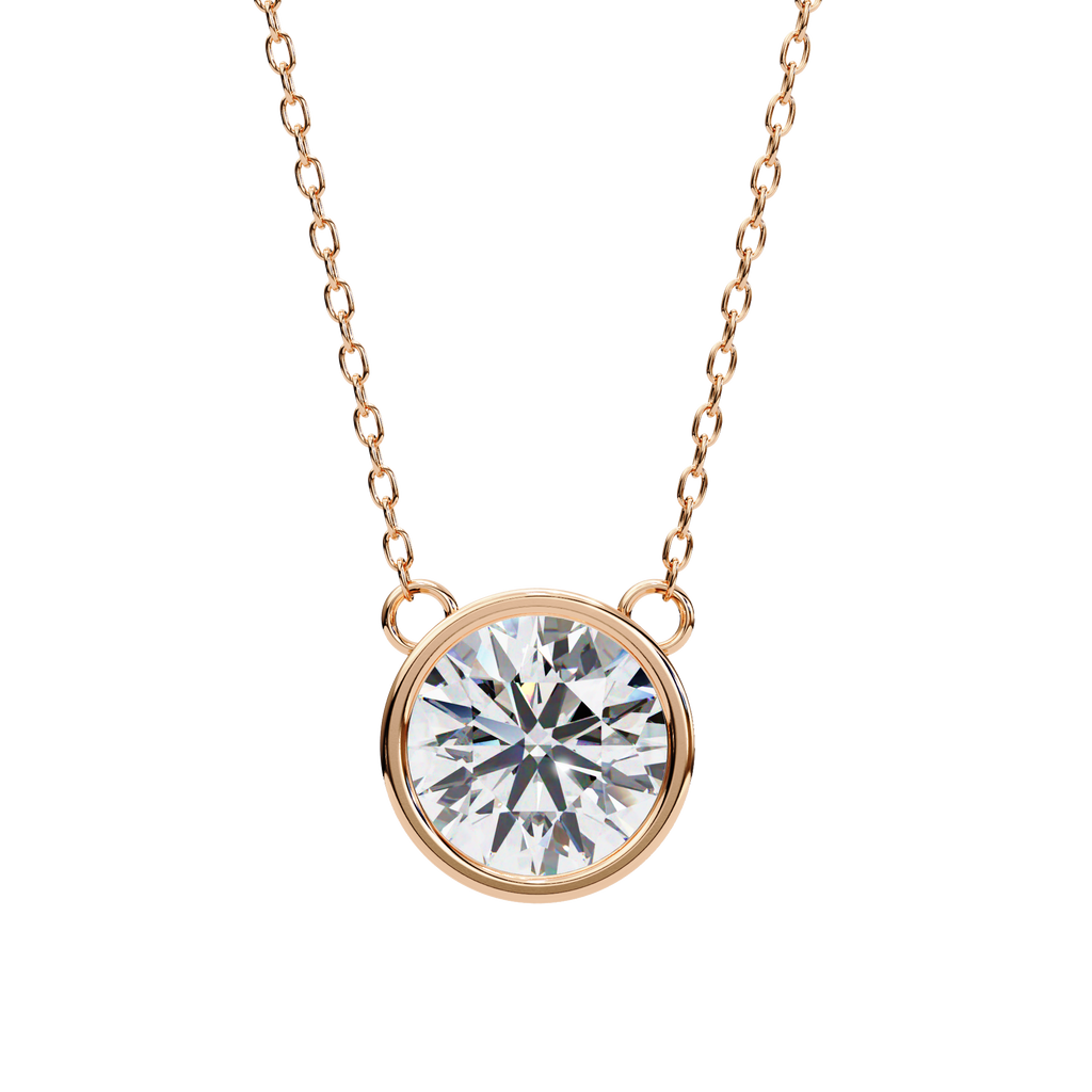 Rose Gold Round Brilliant Diamond Bezel Solitaire Pendant