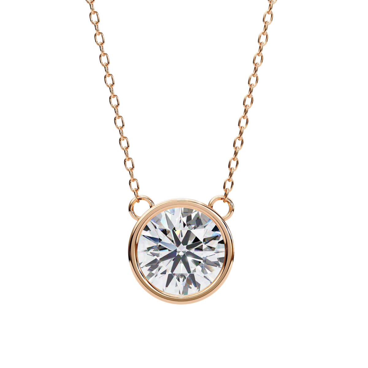 Rose Gold Round Brilliant Diamond Bezel Solitaire Pendant