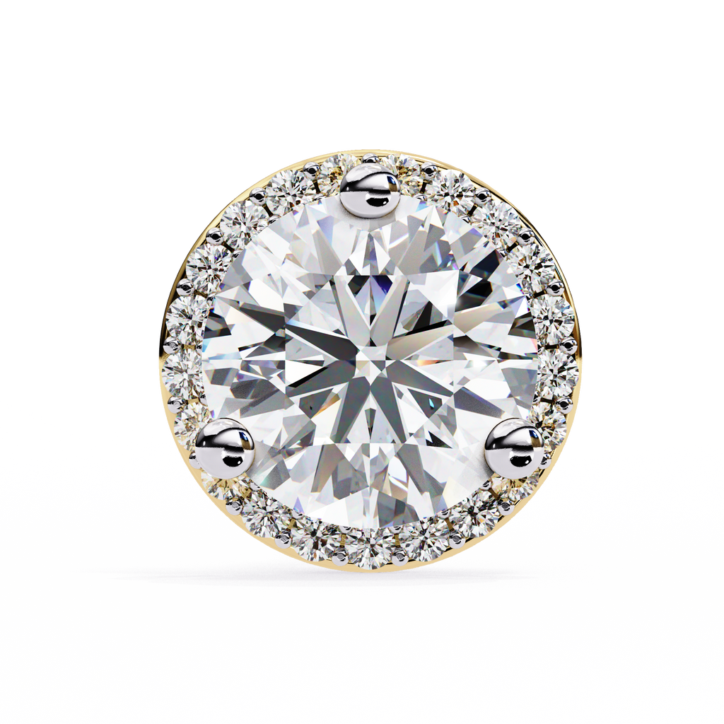 Yellow Gold Round Brilliant Diamond Halo Stud Earring