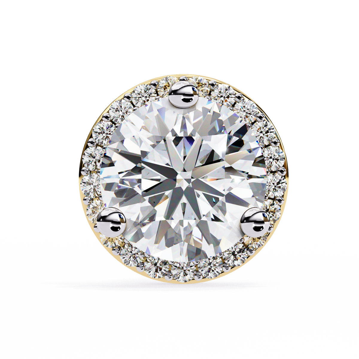Yellow Gold Round Brilliant Diamond Halo Stud Earring