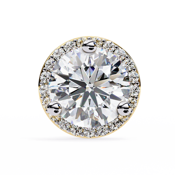Gold Round Brilliant Diamond Halo Stud Earring
