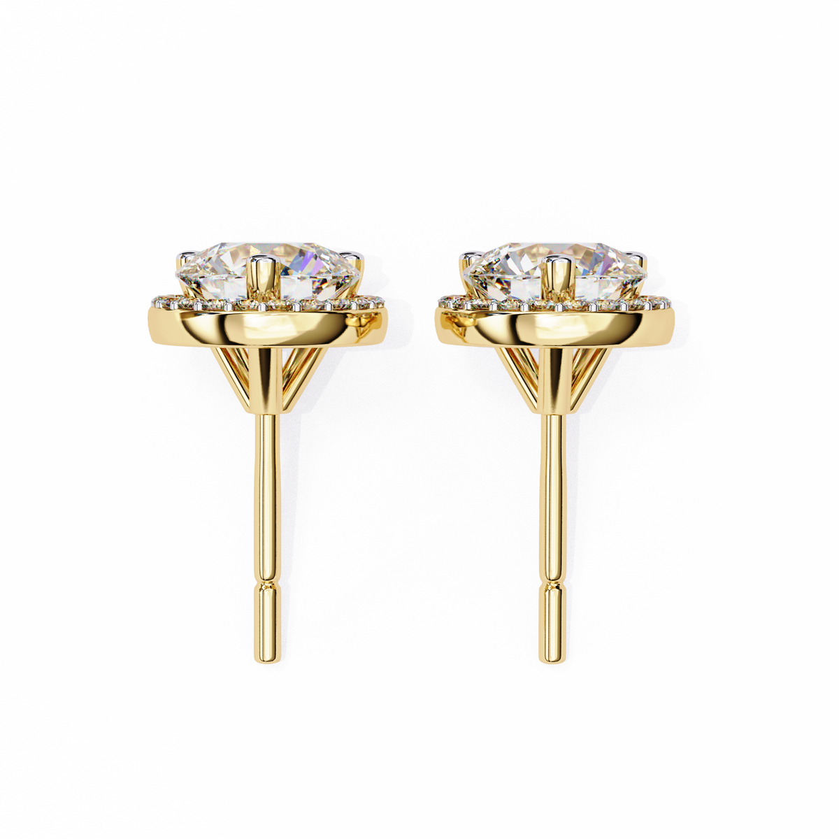 Yellow Gold Round Brilliant Diamond Halo Stud Earring