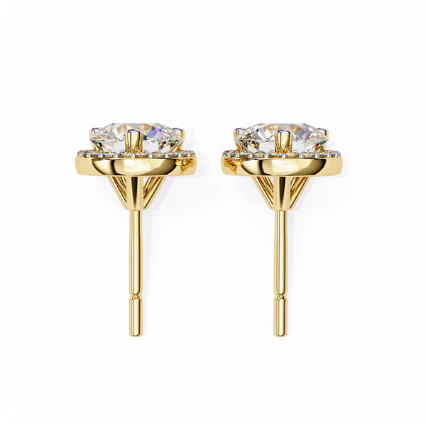 Gold Round Brilliant Diamond Halo Stud Earring