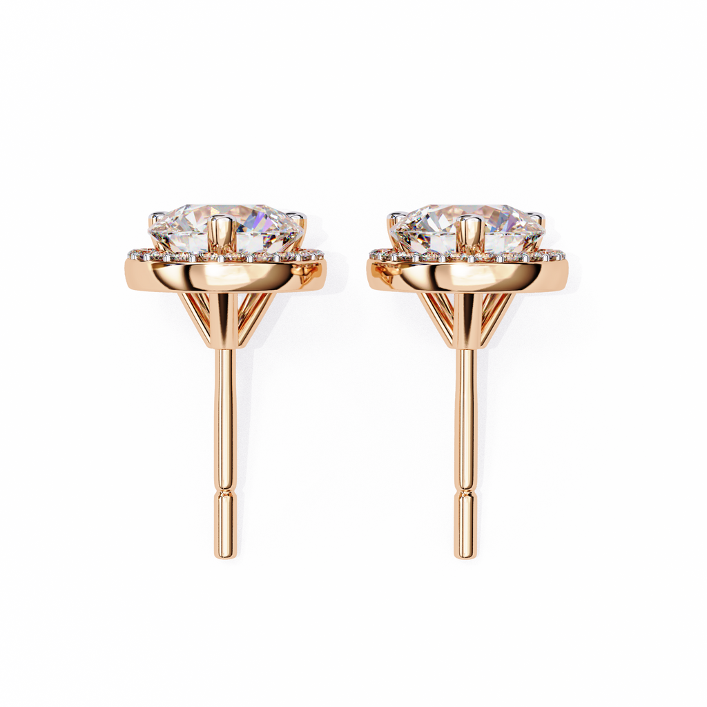 Rose Gold Diamond Halo Stud Earrings