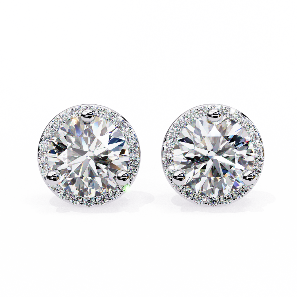 Yellow Gold Round Brilliant Diamond Halo Stud Earring