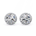 Yellow Gold Round Brilliant Diamond Halo Stud Earring