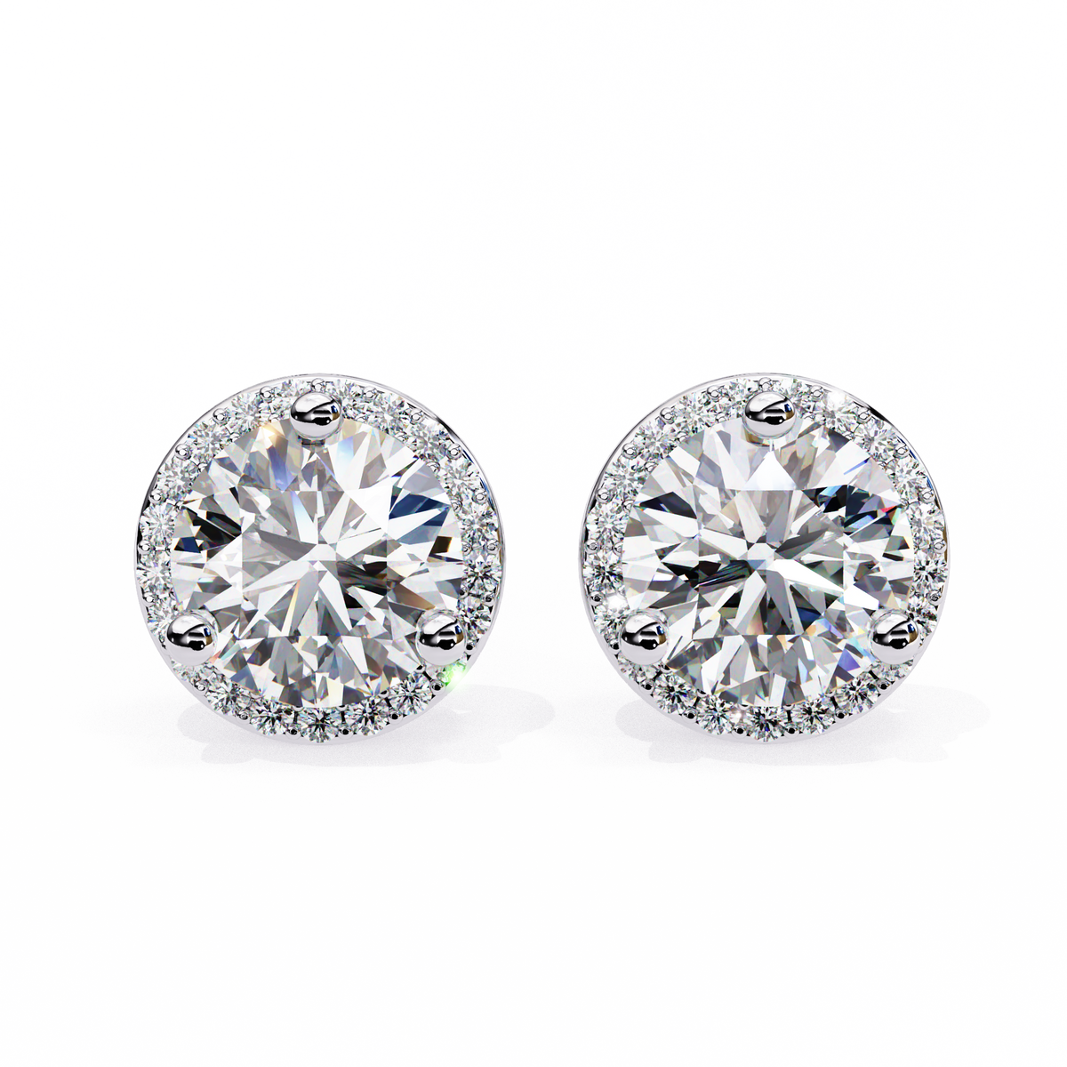Yellow Gold Round Brilliant Diamond Halo Stud Earring