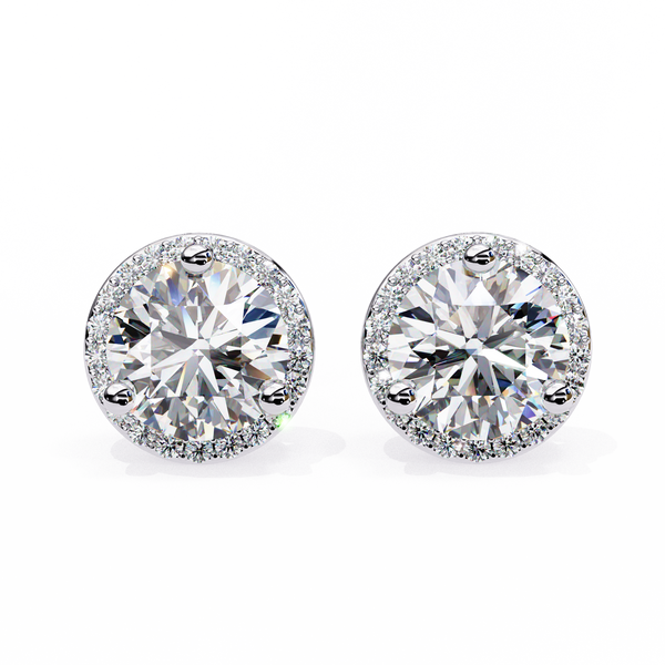 Gold Round Brilliant Diamond Halo Stud Earring
