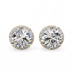 Yellow Gold Round Brilliant Diamond Halo Stud Earring