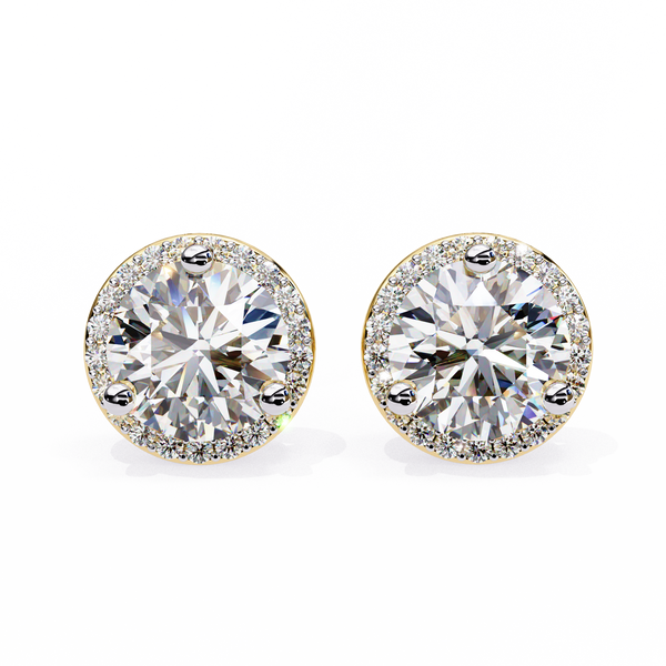 Gold Round Brilliant Diamond Halo Stud Earring