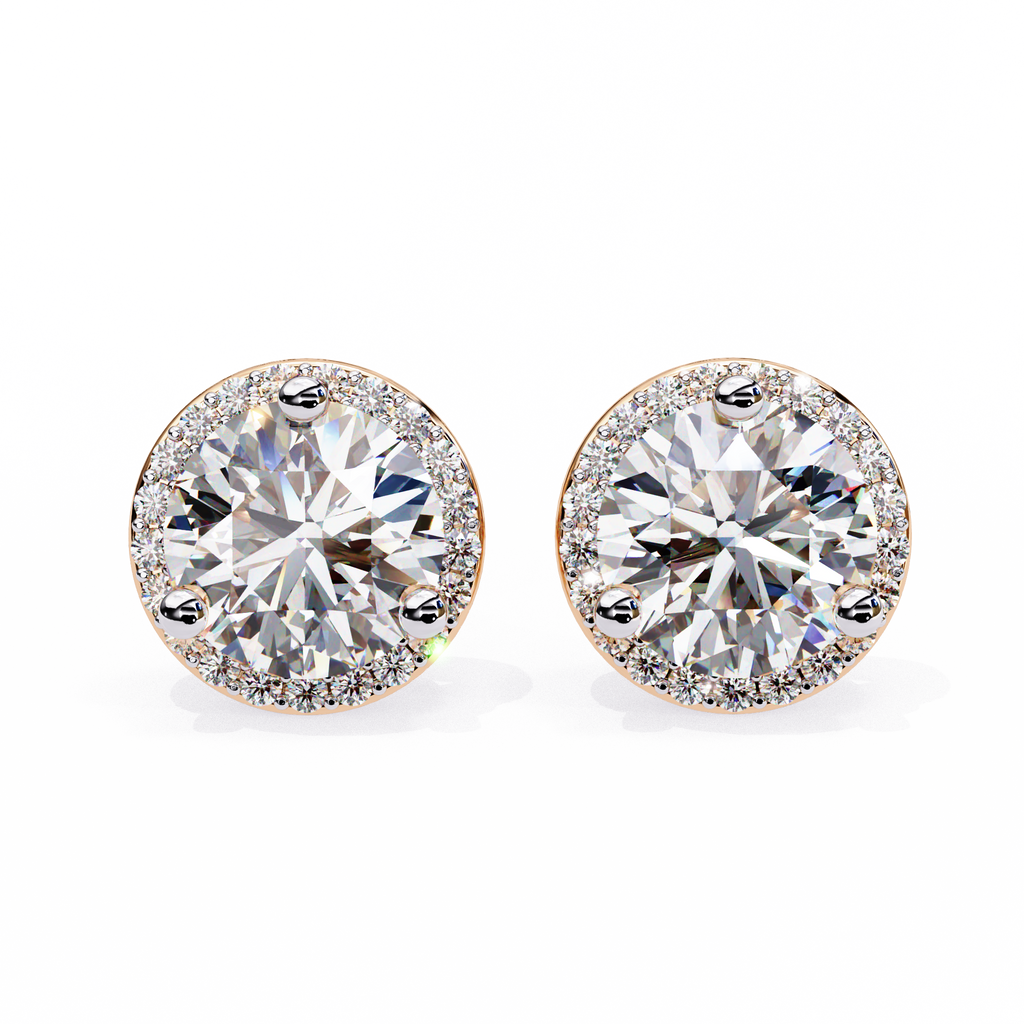 Rose Gold Diamond Halo Stud Earrings
