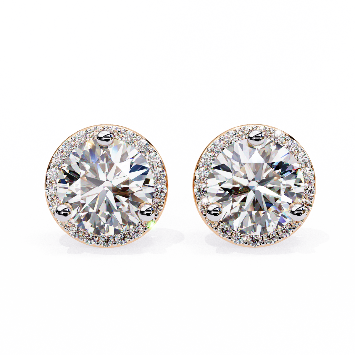 Rose Gold Diamond Halo Stud Earrings