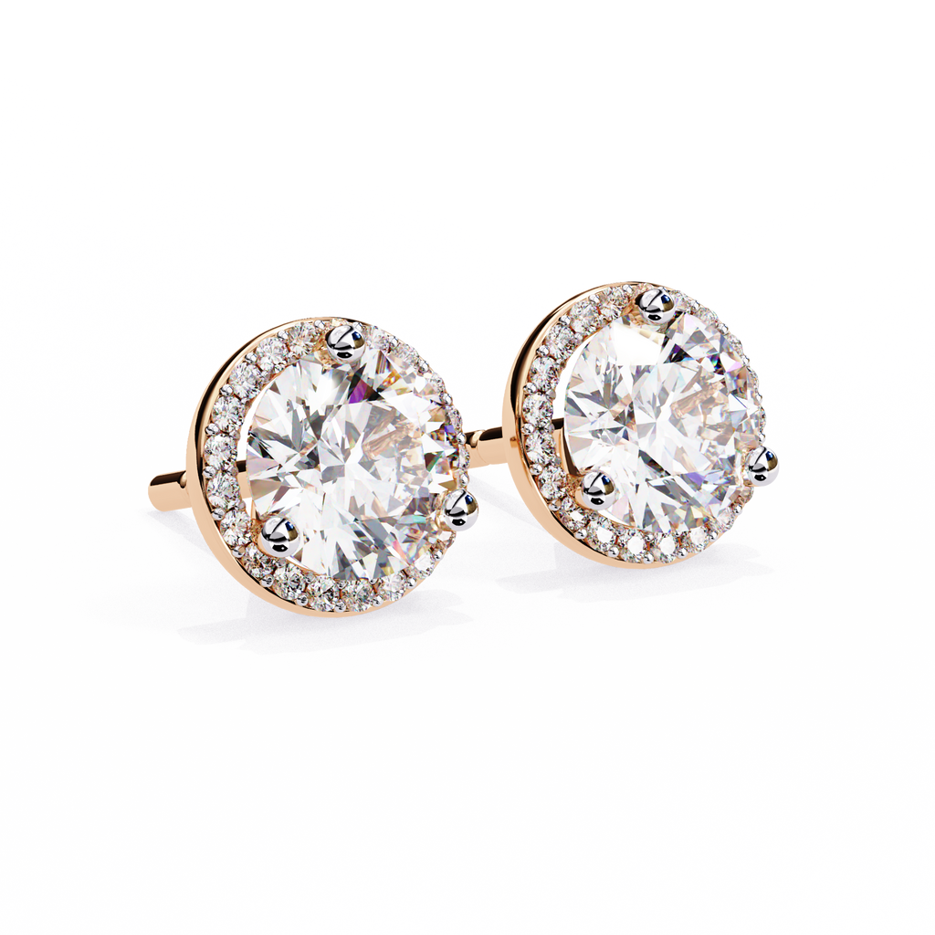Rose Gold Diamond Halo Stud Earrings