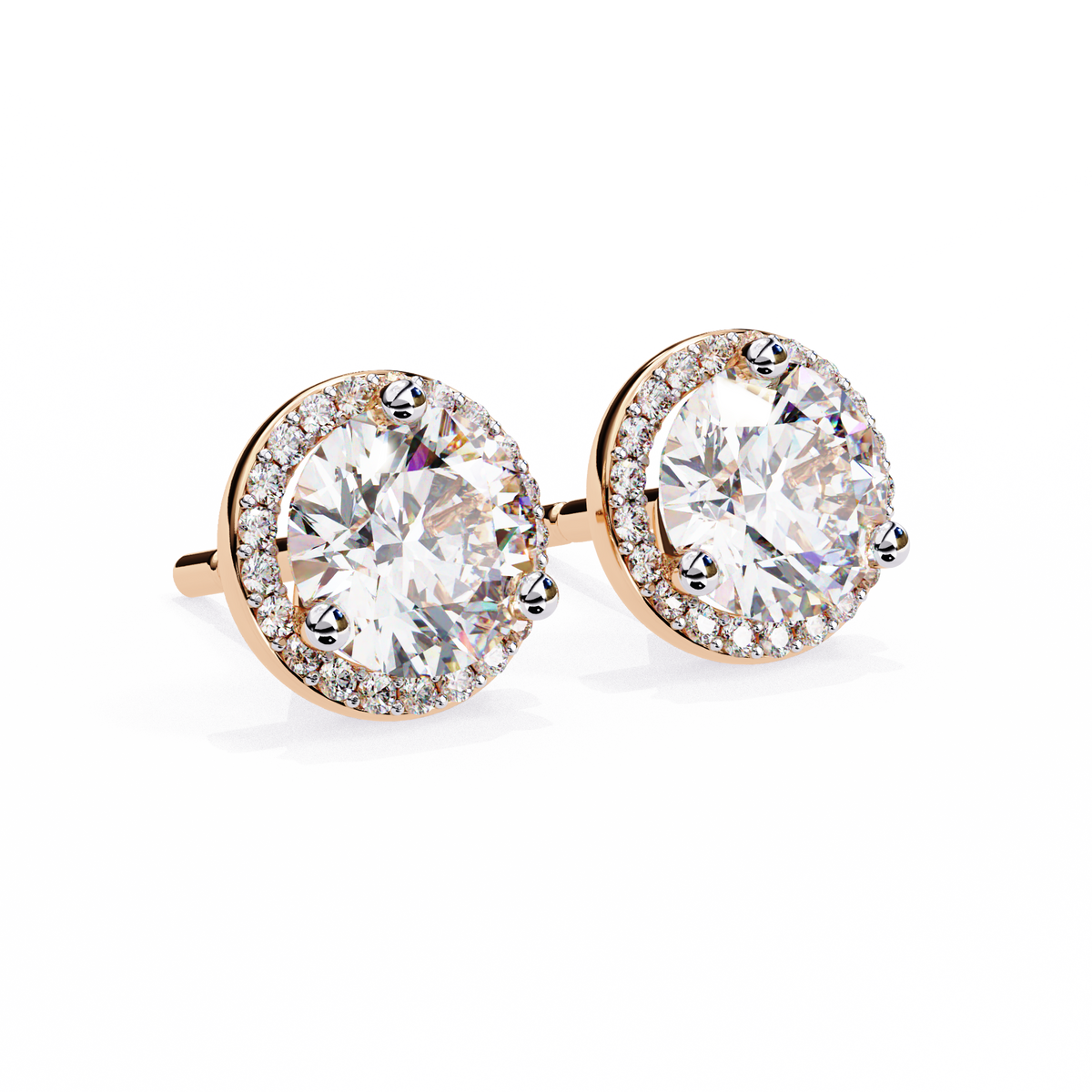 Rose Gold Diamond Halo Stud Earrings