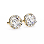 Yellow Gold Round Brilliant Diamond Halo Stud Earring