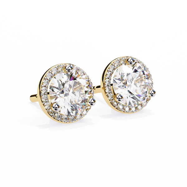 Gold Round Brilliant Diamond Halo Stud Earring