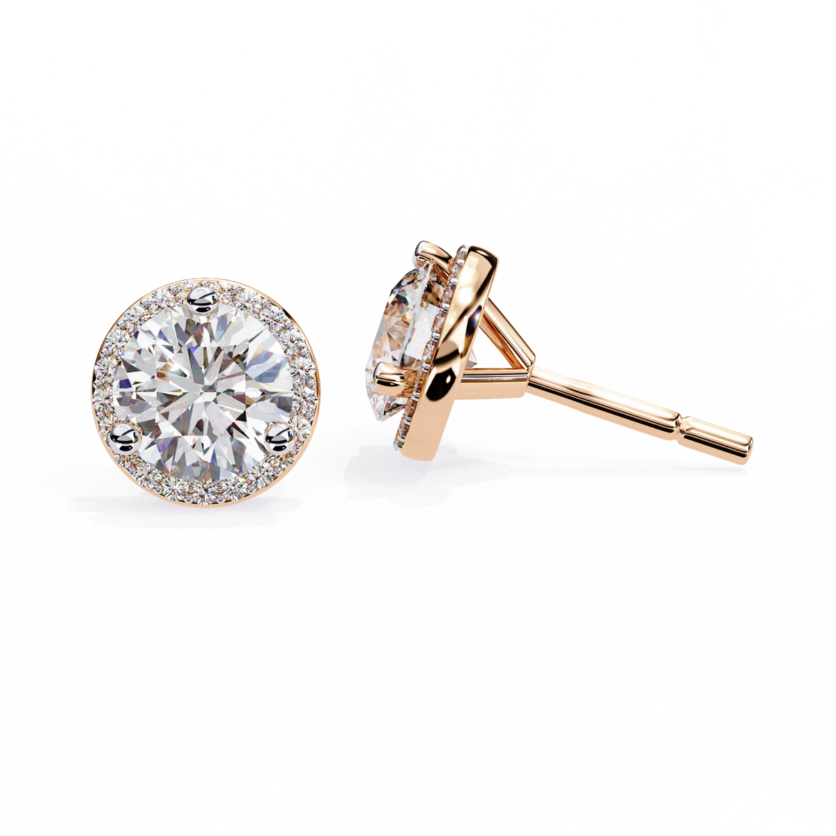 Rose Gold Diamond Halo Stud Earrings