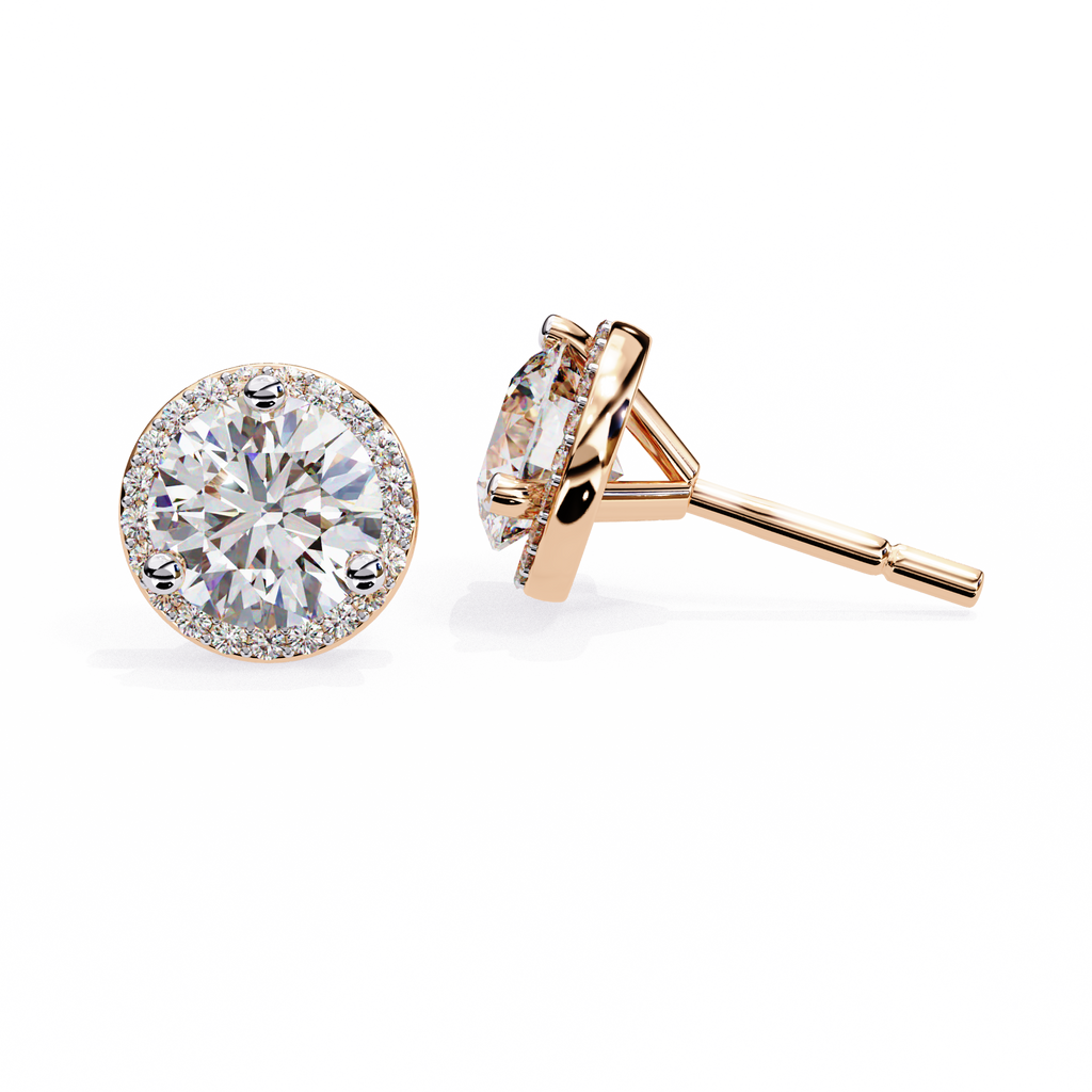Rose Gold Diamond Halo Stud Earrings