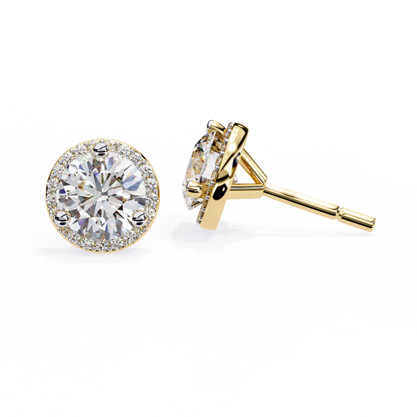Gold Round Brilliant Diamond Halo Stud Earring