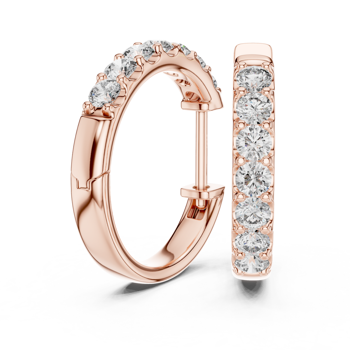 Gold Diamond Shared Prong Huggie Hoop Earrings