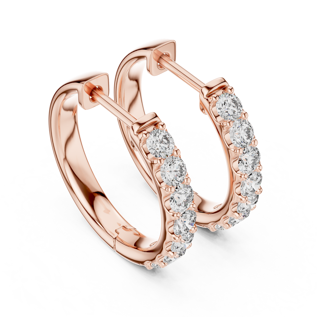 Gold Diamond Shared Prong Huggie Hoop Earrings