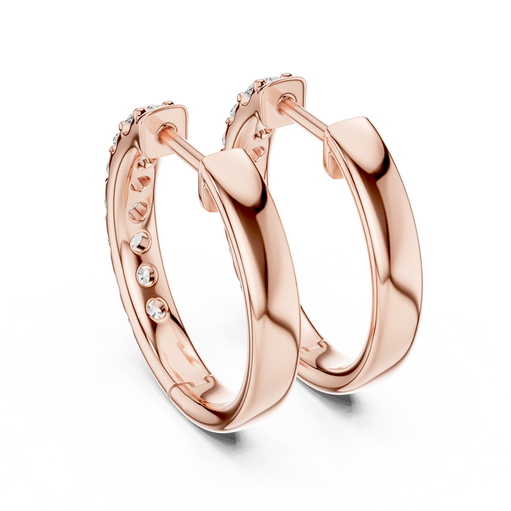 Gold Diamond Shared Prong Huggie Hoop Earrings