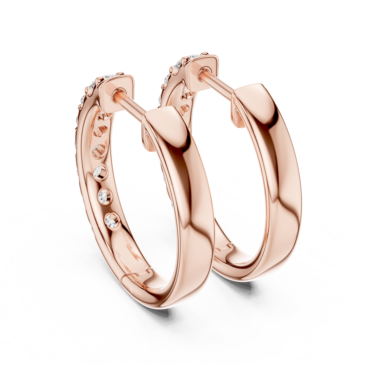 Gold Diamond Shared Prong Huggie Hoop Earrings