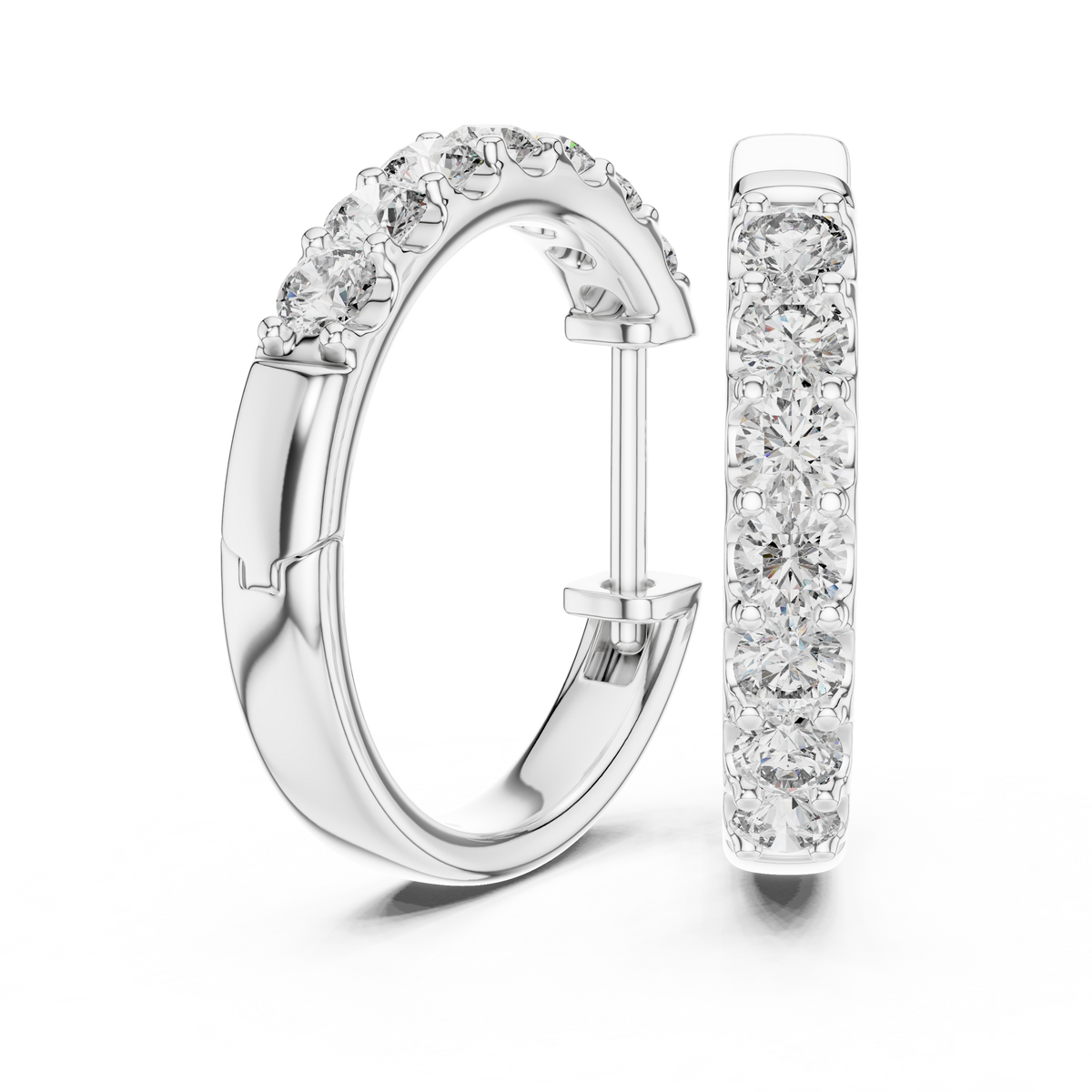 Gold Diamond Shared Prong Huggie Hoop Earrings