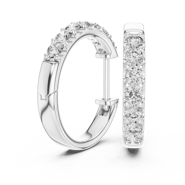 Gold Diamond Shared Prong Huggie Hoop Earrings