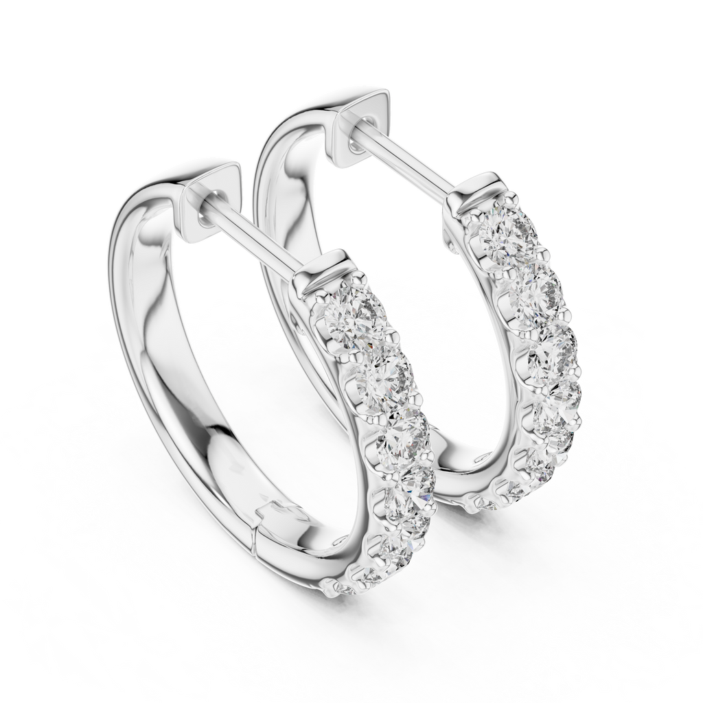 Gold Diamond Shared Prong Huggie Hoop Earrings