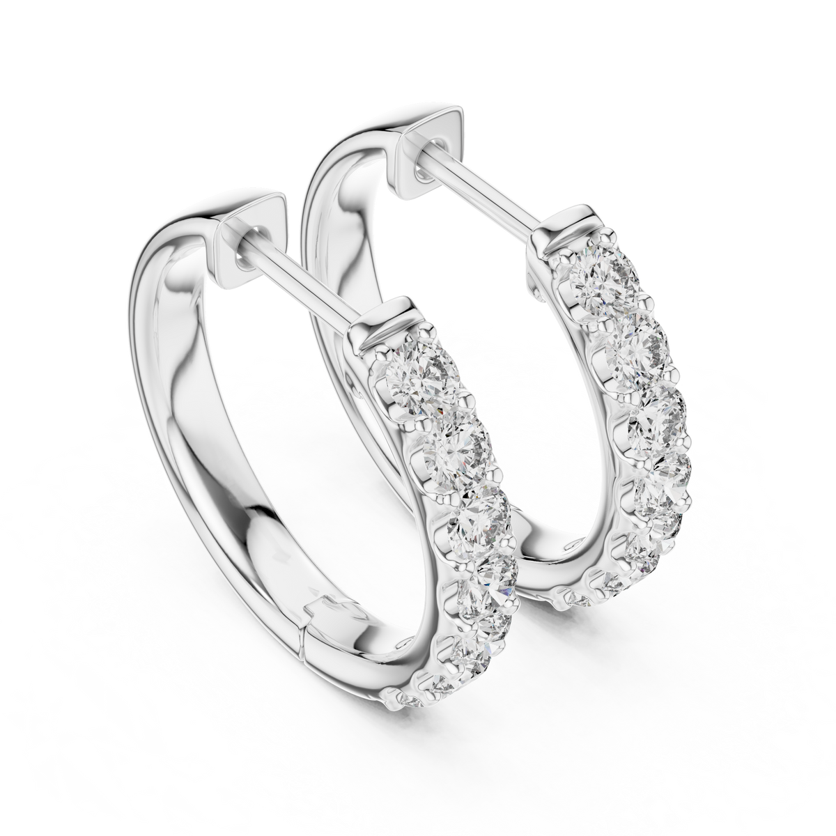 Gold Diamond Shared Prong Huggie Hoop Earrings