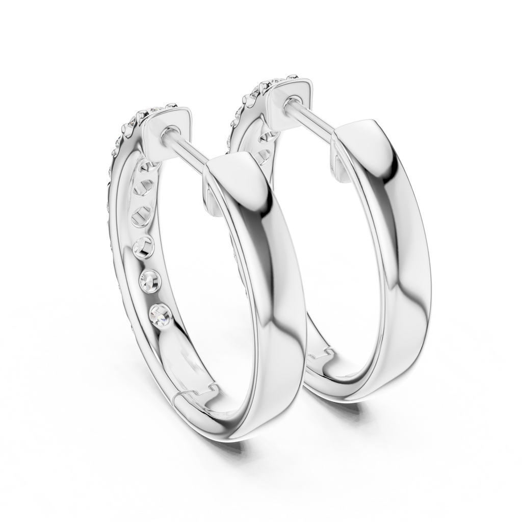 Gold Diamond Shared Prong Huggie Hoop Earrings
