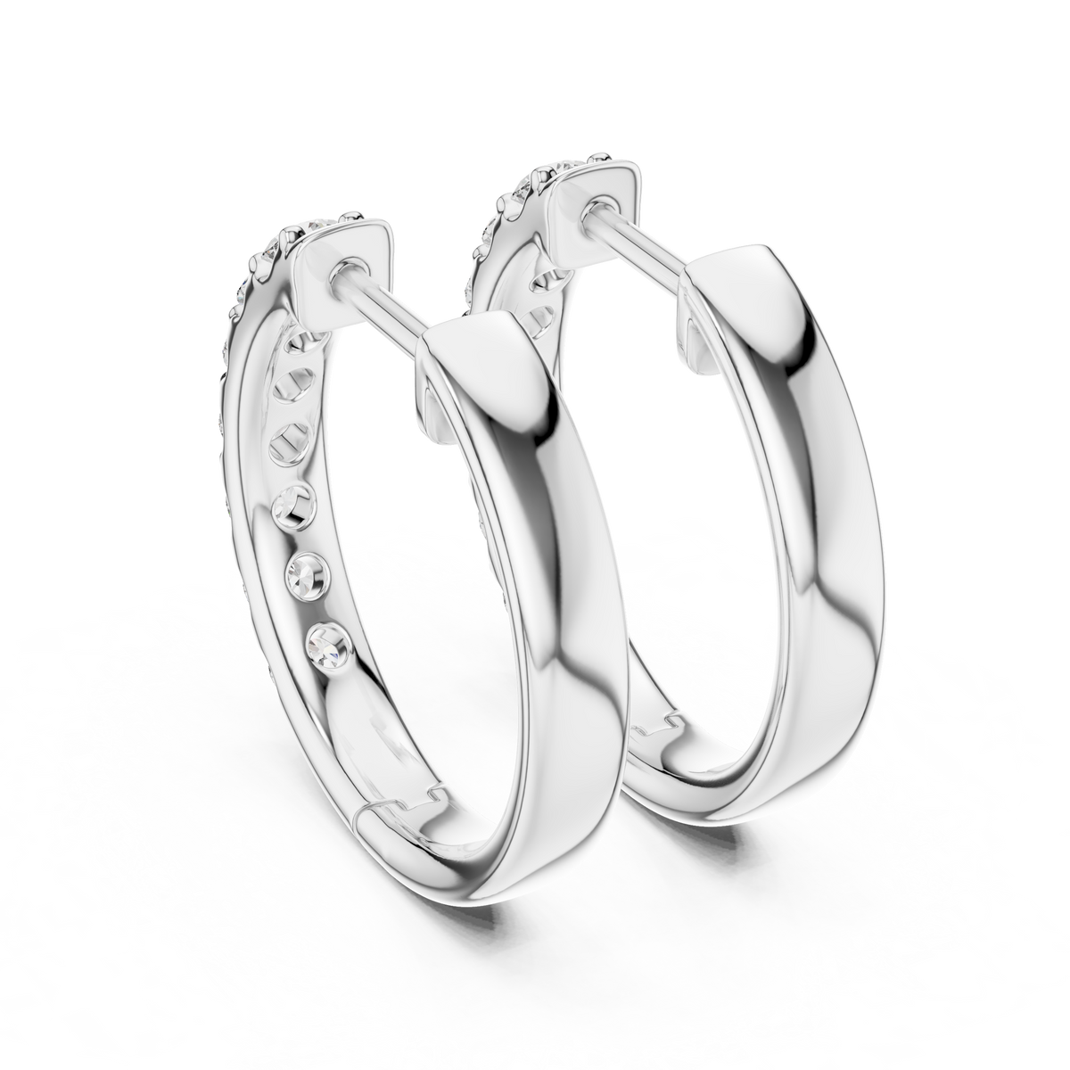 Gold Diamond Shared Prong Huggie Hoop Earrings