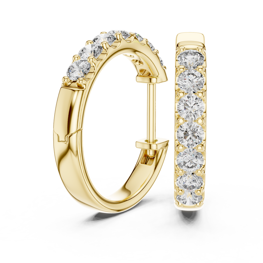 Gold Diamond Shared Prong Huggie Hoop Earrings