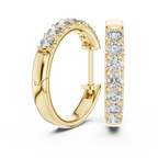 Gold Diamond Shared Prong Huggie Hoop Earrings