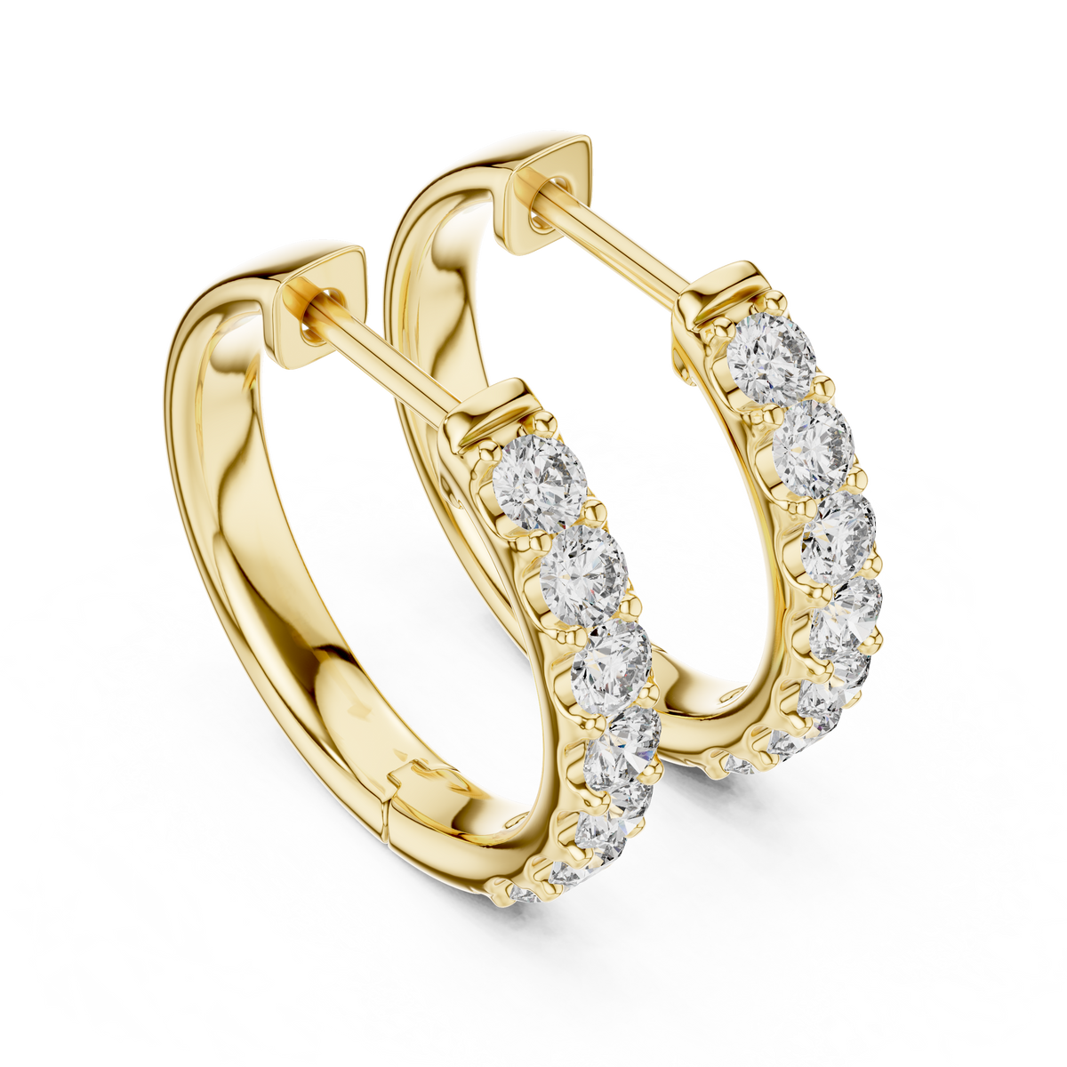 Gold Diamond Shared Prong Huggie Hoop Earrings