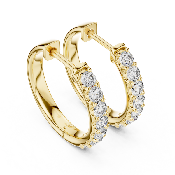 Gold Diamond Shared Prong Huggie Hoop Earrings
