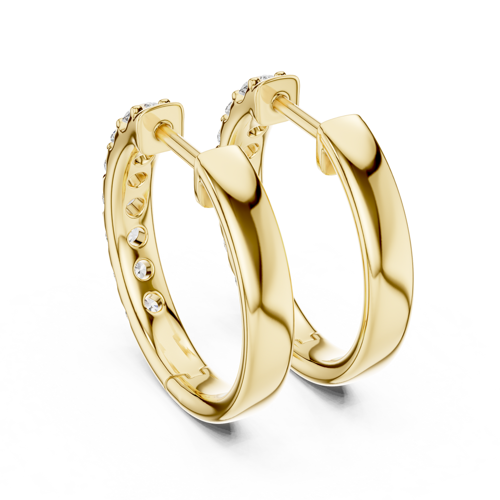 Gold Diamond Shared Prong Huggie Hoop Earrings