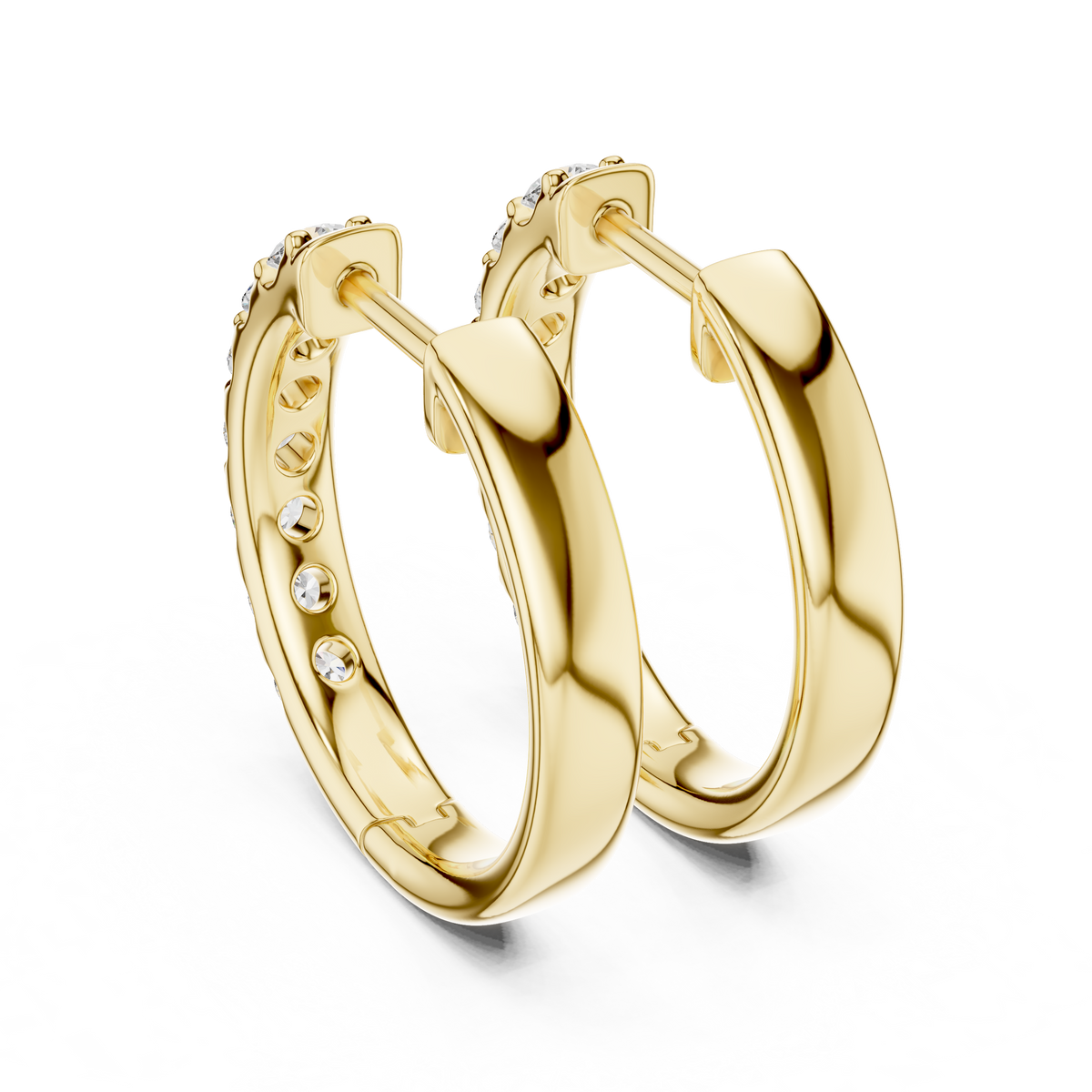Gold Diamond Shared Prong Huggie Hoop Earrings