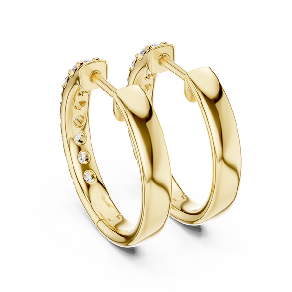 Gold Diamond Shared Prong Huggie Hoop Earrings