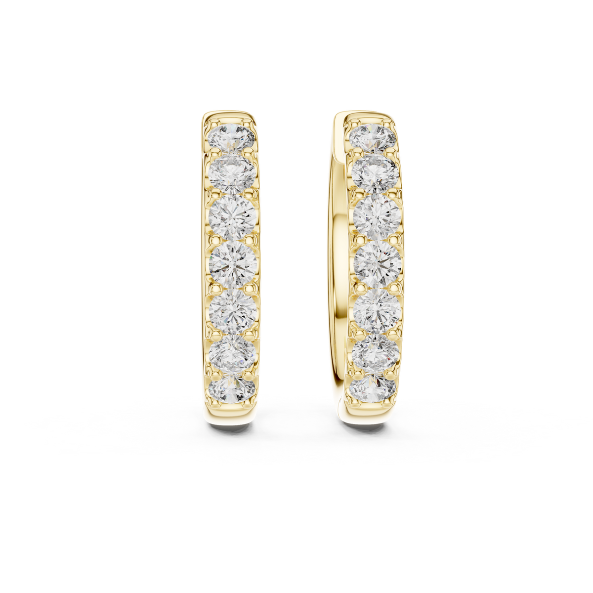 Gold Diamond Shared Prong Huggie Hoop Earrings