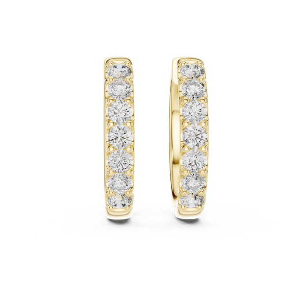 Gold Diamond Shared Prong Huggie Hoop Earrings