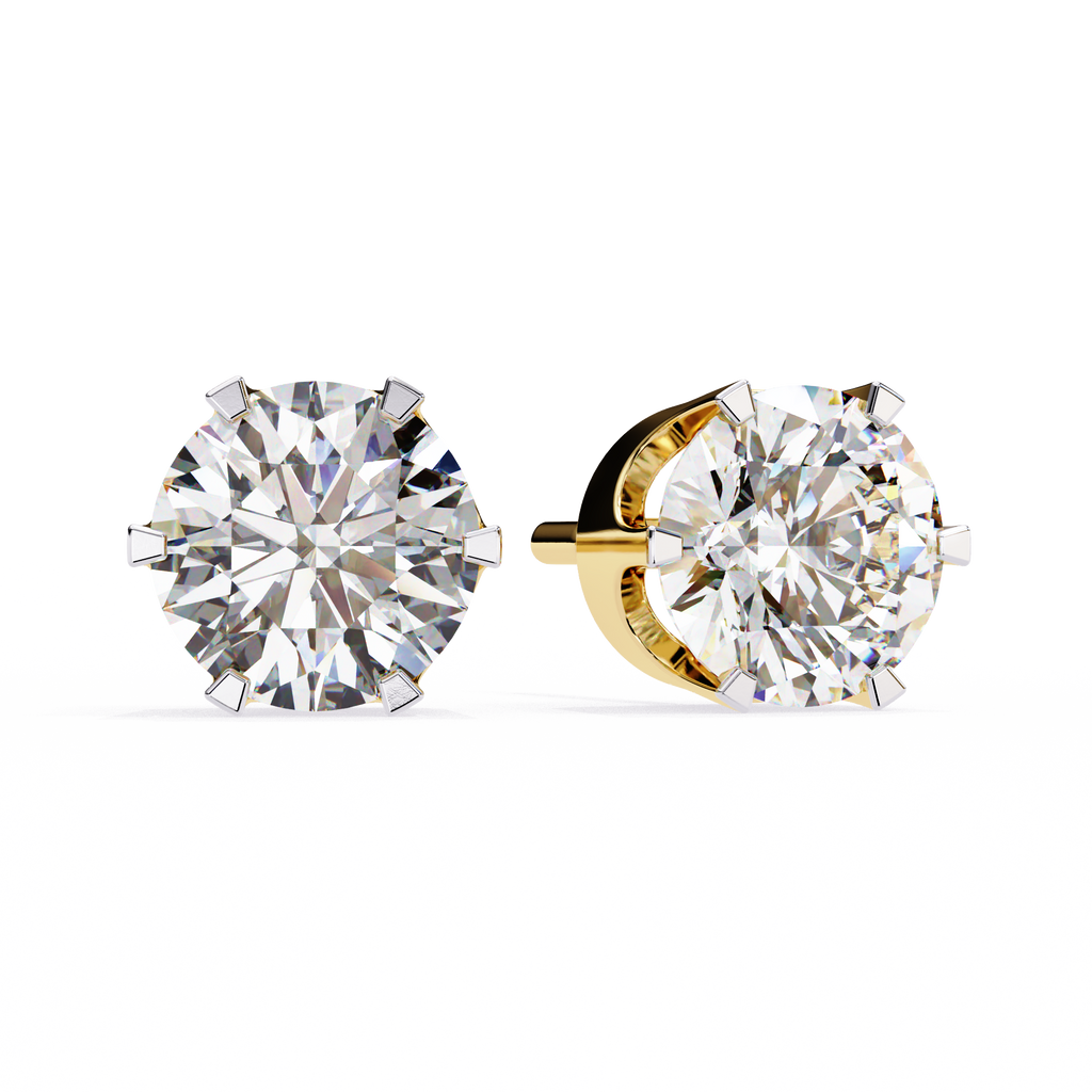 Yellow Gold Four-Prong Round Brilliant Solitaire Diamond Stud Earring