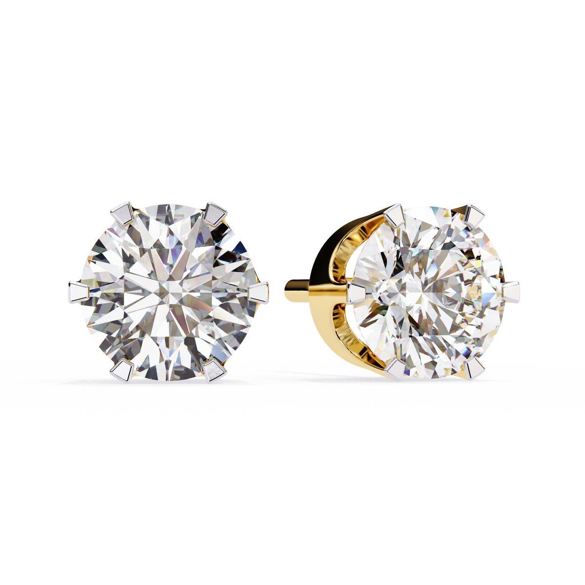 Yellow Gold Four-Prong Round Brilliant Solitaire Diamond Stud Earring