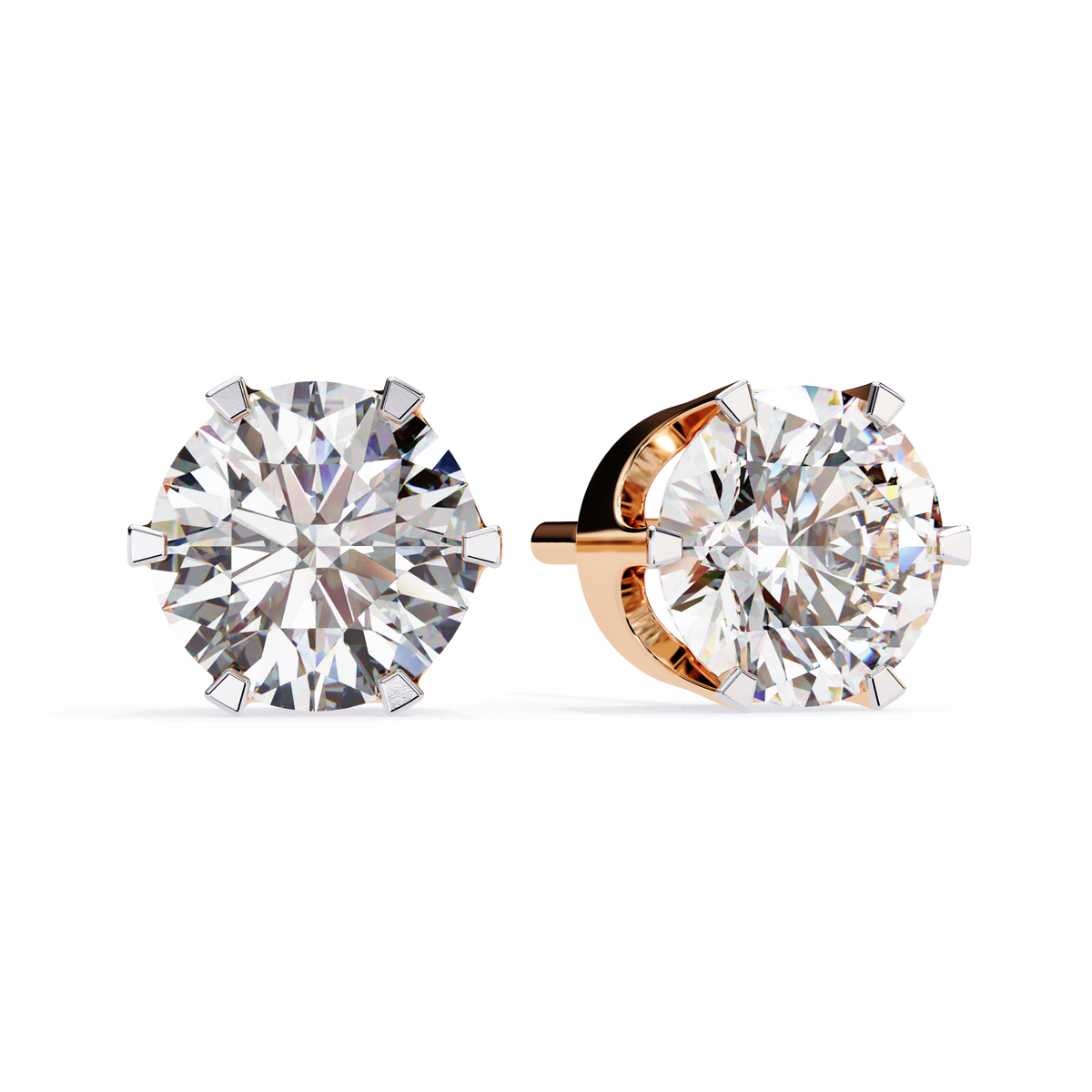 Rose Gold Four-Prong Solitaire Diamond Stud Earrings