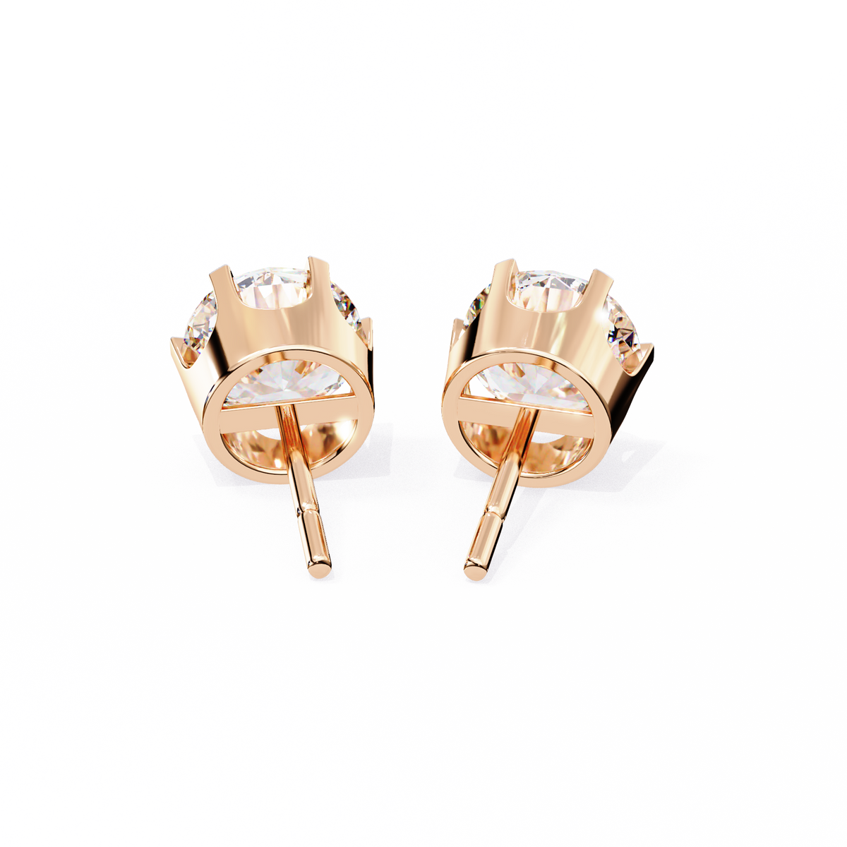 Rose Gold Four-Prong Solitaire Diamond Stud Earrings
