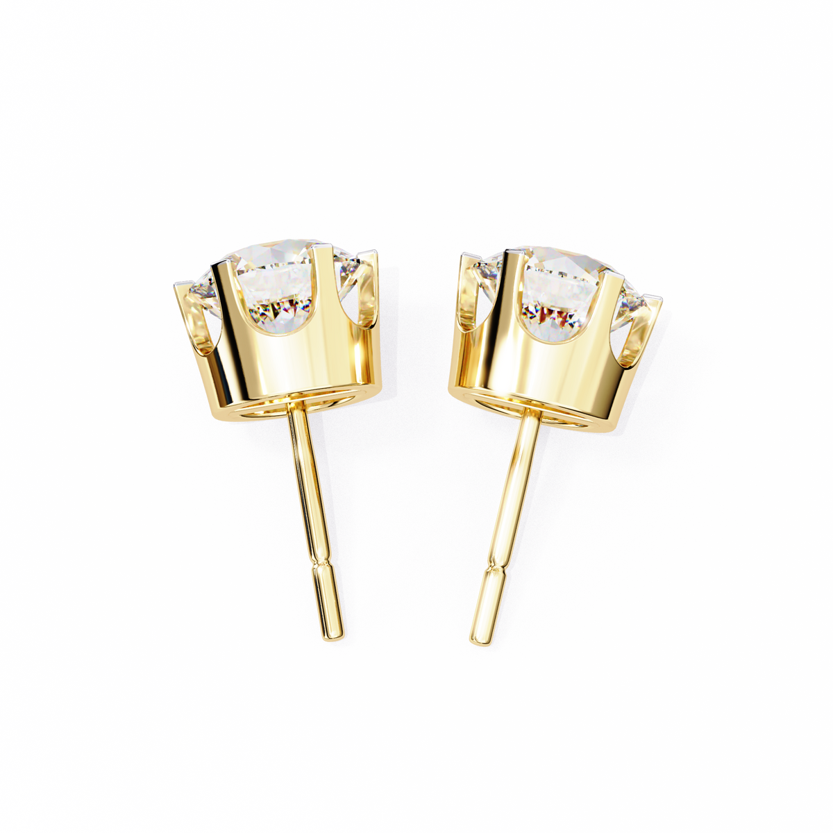 Yellow Gold Four-Prong Round Brilliant Solitaire Diamond Stud Earring