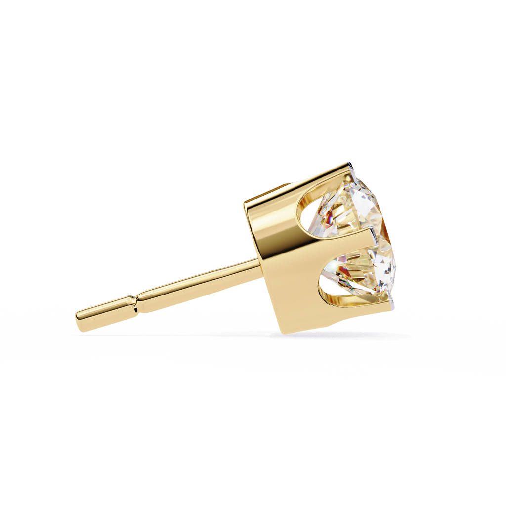 Yellow Gold Four-Prong Round Brilliant Solitaire Diamond Stud Earring
